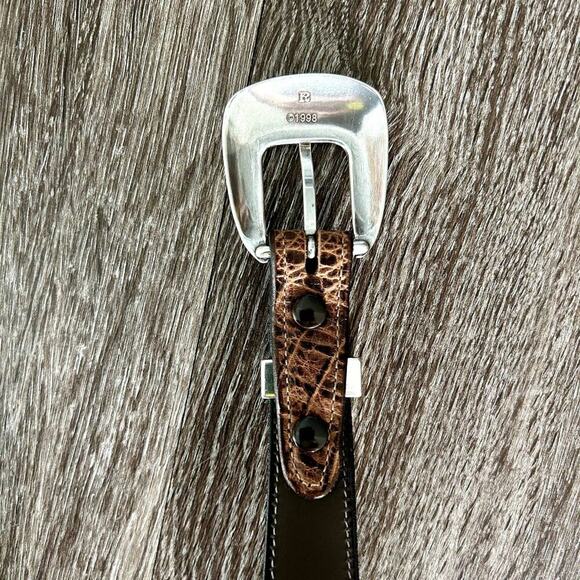 James Culver Handmade Leather Belt Brown Exotic Silver Tone Western Vintage main image 5